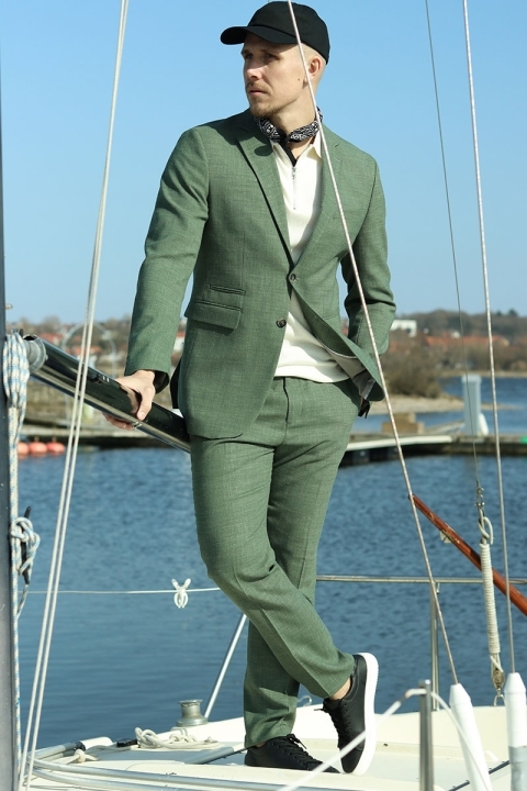 Selected Slim Oasis Leinen Suit Light Green Melange