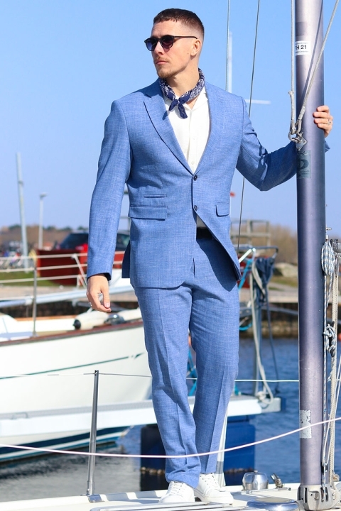 Selected Slim Oasis Leinen Suit Light Blue