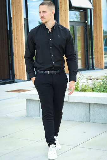 Oxford Stretch Plain L/S Black