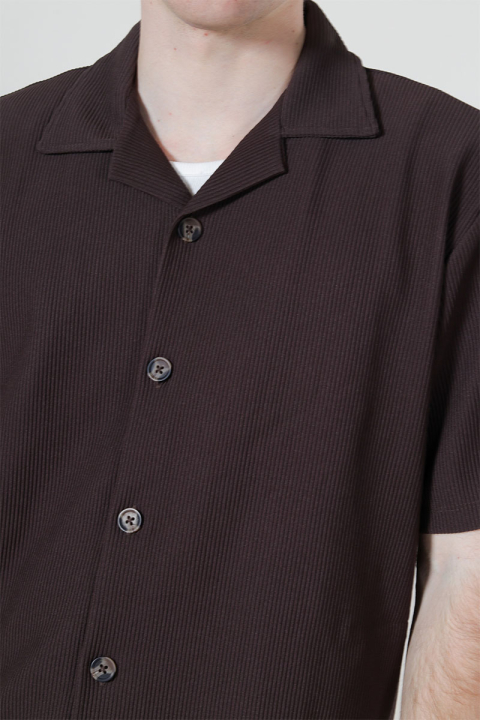 Selected Relax Plisse Resort SS Hemd Chocolate Brown
