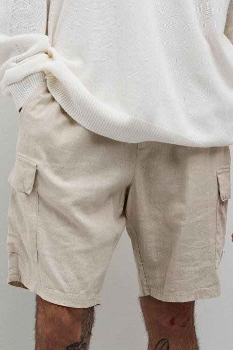 Solid Ferris Cargo Linen Shorts Oatmeal