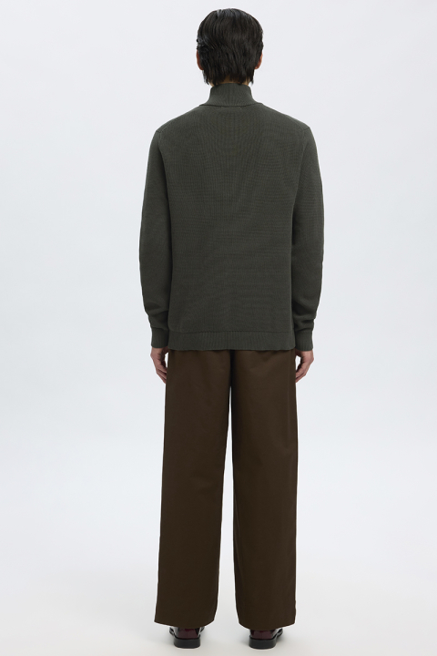 Selected Dane LS Structure Knit Kalf Zip Deep Forest