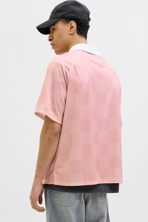 Jack & Jones Retreat AOP Mesh Open Collar Polo SS Pink Icing
