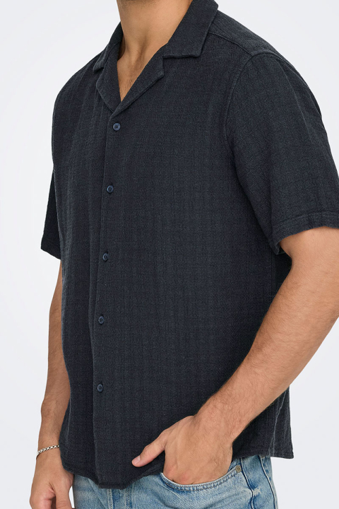 ONLY & SONS Latham Resort Linen Structure Hemd Dark Navy