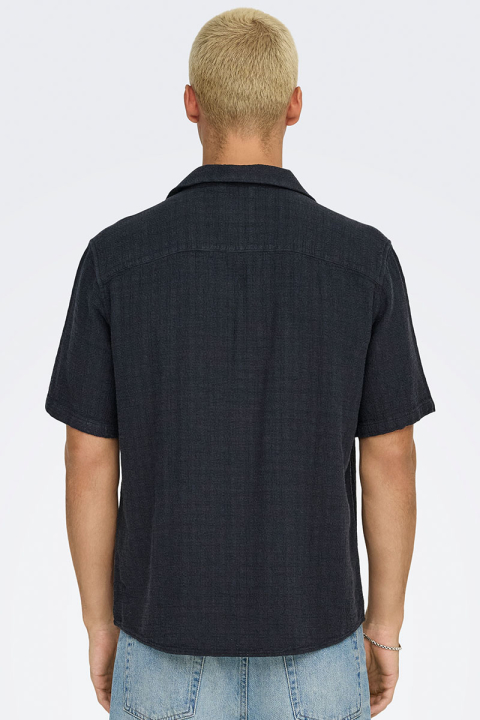 ONLY & SONS Latham Resort Linen Structure Hemd Dark Navy