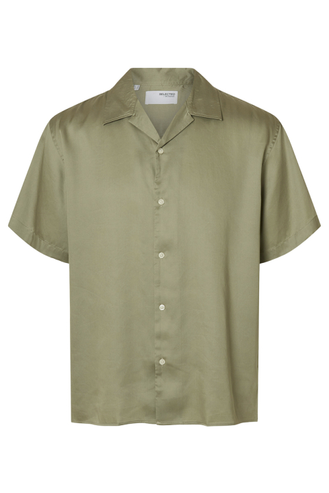 Selected Charlie Satin SS Relaxed Fit Resort Hemd Vetiver