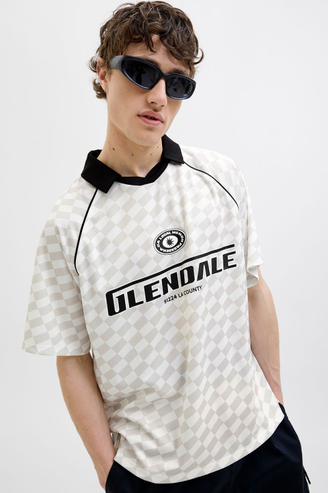 Jack & Jones Retreat AOP Mesh Open Collar Polo SS Cloud Dancer