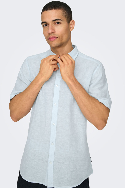 ONLY & SONS Caiden SS Linen Hemd Cashmere Blue