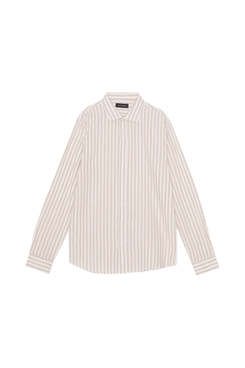 Clean Cut Copenhagen Jamie Cotton Linen Striped Hemd LS Khaki/Ecru