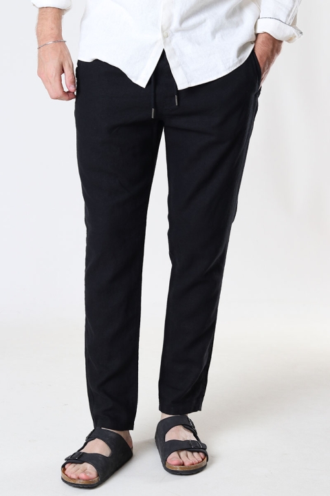 Solid TAIZ LINEN PANTS True Black