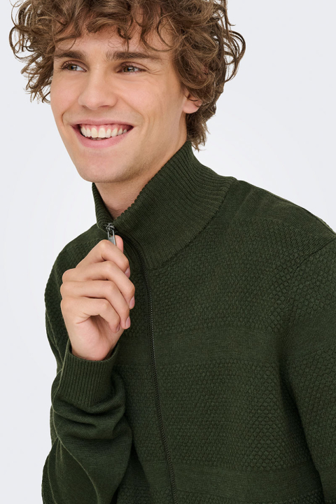 ONLY & SONS Malik Regular Zip Cardigan Knit  Olive Night