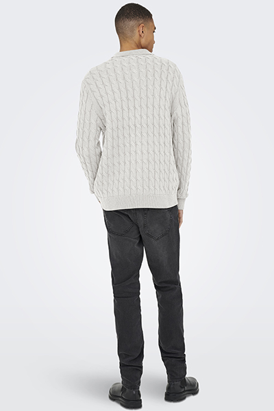 ONLY & SONS Kicker Cabel Polo Knit Antique White