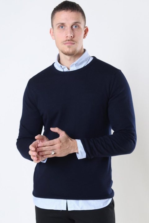 Clean Cut Copenhagen Merino Wool Crew Stricken Navy