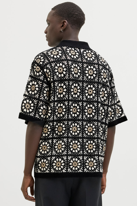 Jack & Jones Cartagena Crochet Knit Polo Black