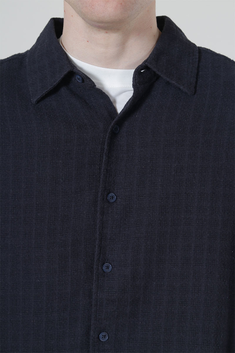 ONLY & SONS Latham LS Linen Structure Hemd Dark Navy