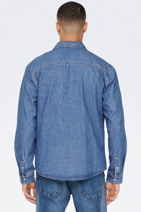 ONLY & SONS  Bane Regular Fit Denim Hemd Medium Blue Denim