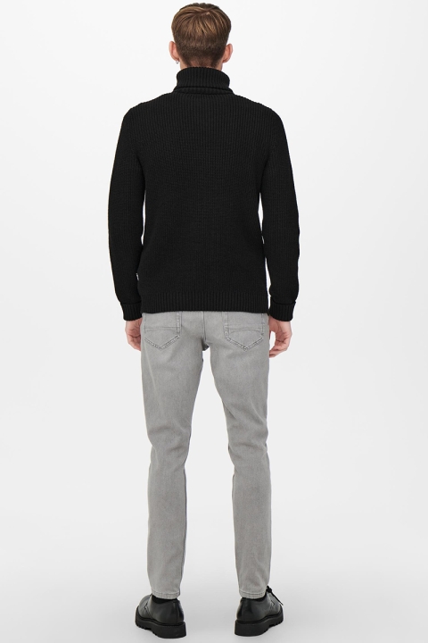 ONLY & SONS BEVIN LIFE HIGH NECK ZIP KNIT Black