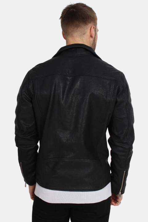 Selected Scott Læder Biker Jacke Camp Black