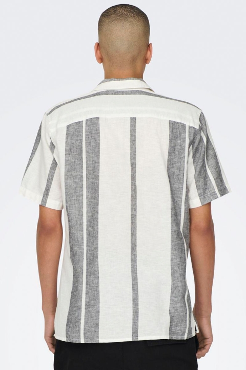 ONLY & SONS Caiden SS Stripe Linen Resort Hemd Cloud Dancer