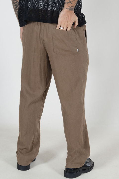 Solid Allan Elsticated Wide Fit Linen Pants Shitake