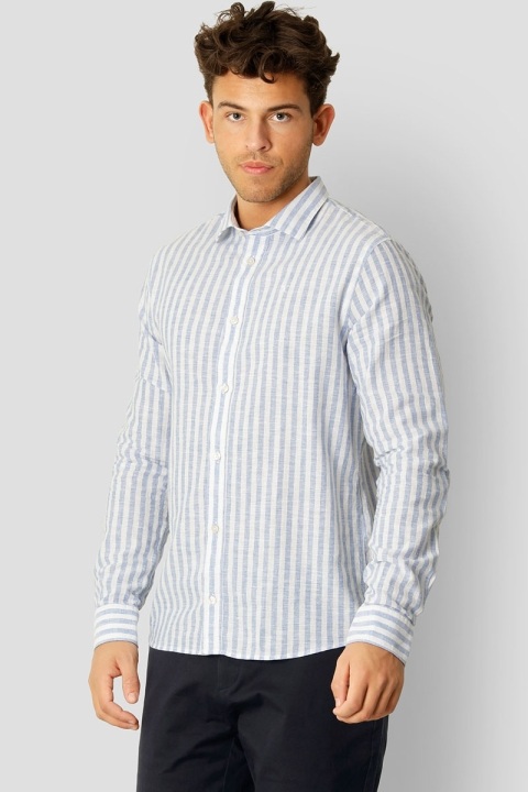 Clean Cut Copenhagen Jamie Cotton Linen Striped Hemd LS Blue Melange / Ecru