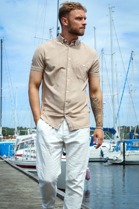 Kronstadt Johan Linen S/S Hemd Sand