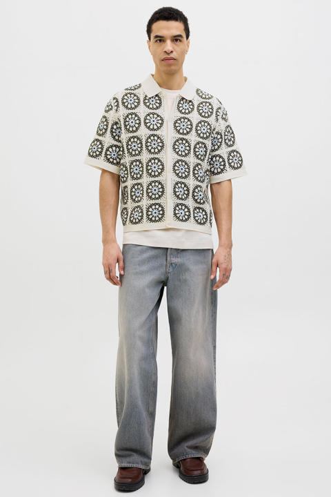 Jack & Jones Cartagena Crochet Knit Polo Sea Salt