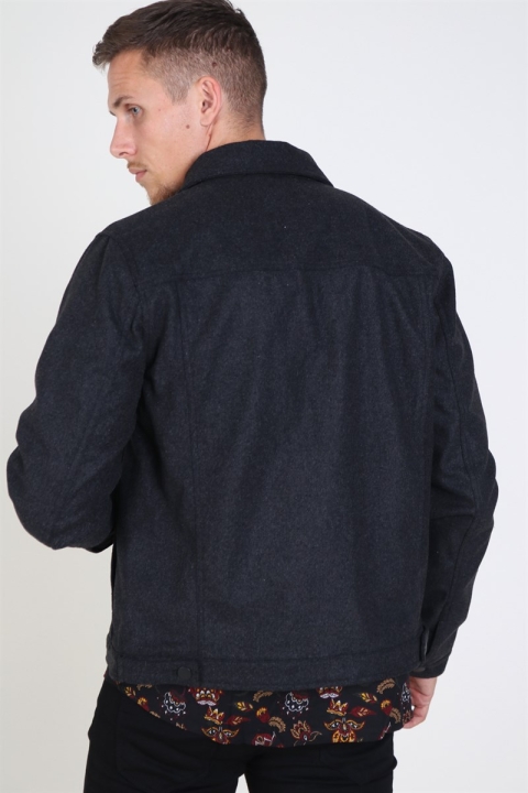 Solid Cool Faux Wool Jacke Dark Grey Melange