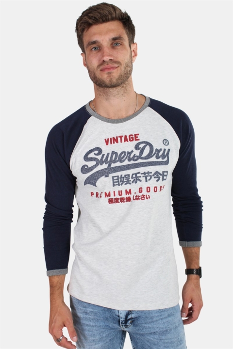 Superdry Premium Goods Raglan L/S T-Hemd Grey/Montana Blue