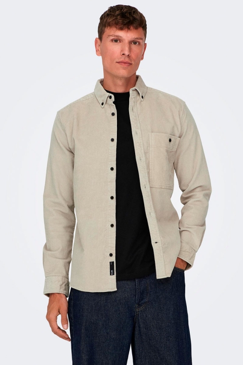 ONLY & SONS New Terry Corduroy LS Hemd Silver Lining