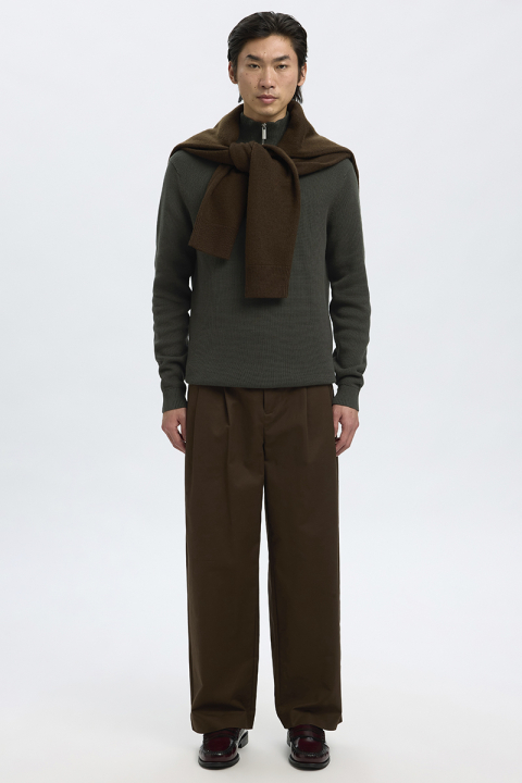 Selected Dane LS Structure Knit Kalf Zip Deep Forest