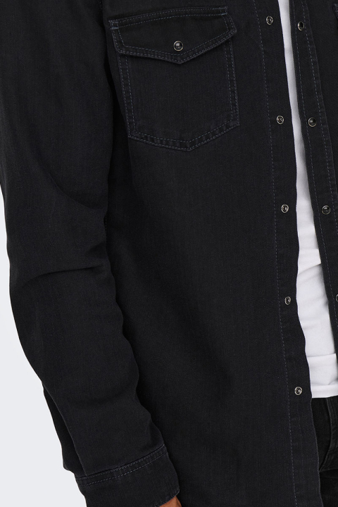 ONLY & SONS Bane Regular Fit Denim Hemd Dark Grey Denim