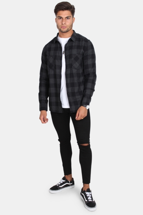 URBAN CLASSICS Checked Flanell Hemd Black/Charcoal