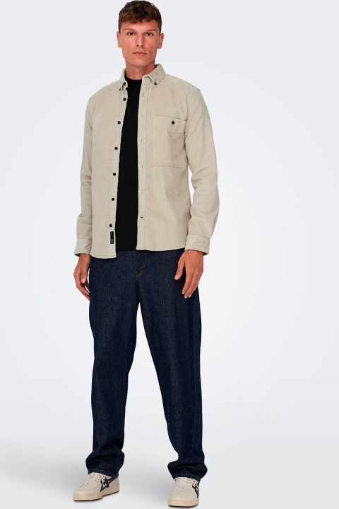 ONLY & SONS New Terry Corduroy LS Hemd Silver Lining