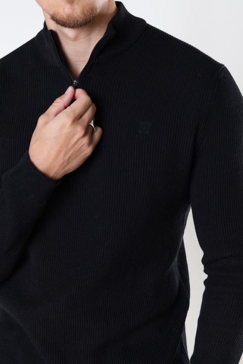 ONLY & SONS WEB LIFE STRUCTURE HALF ZIP KNIT Black