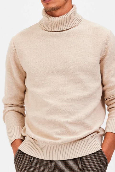 Selected Axel Ls Knit Roll Neck Oatmeal