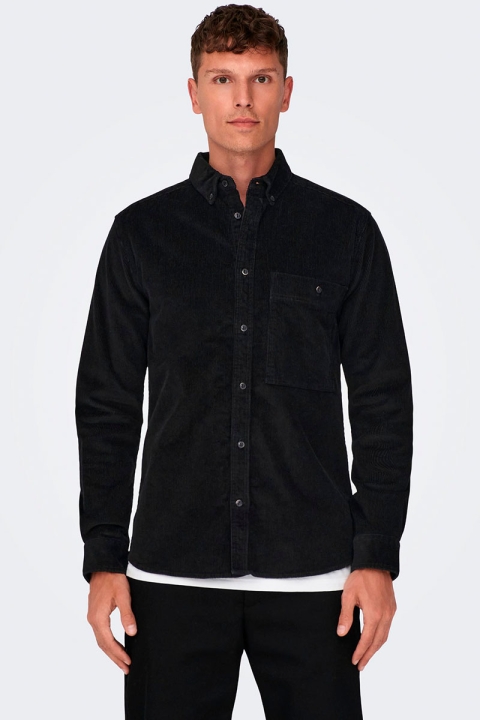 ONLY & SONS New Terry Corduroy LS Hemd Black