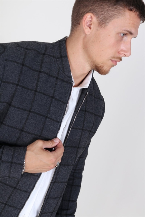 Les Deux Como Wool Check BomberJacke Charcoal/Black