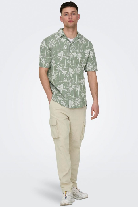 ONLY & SONS Caiden SS Regular Hawaii Linen Hemd Swamp