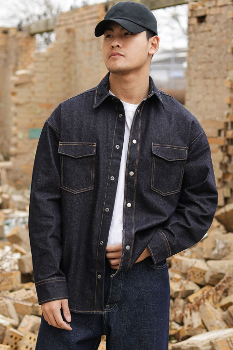 Jack & Jones Austin Wide Fit Denim Hemd LS Dark Denim