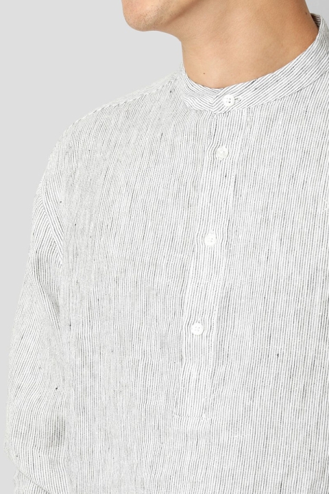 Clean Cut Copenhagen Andreas Cotton Linen Mao Hemd L/S Ecru / Navy