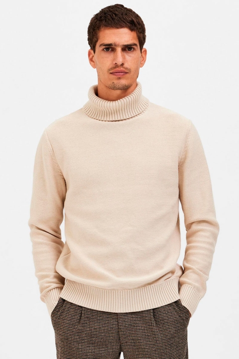 Selected Axel Ls Knit Roll Neck Oatmeal