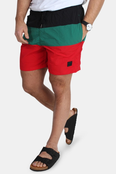 Urban Classics Color Block Badehose Firered/Black/Green