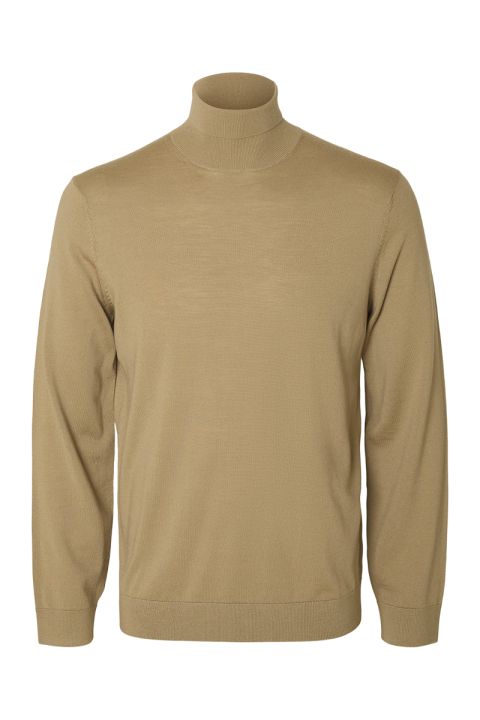 Selected Tray LS Merino Knit Roll Neck Kelp