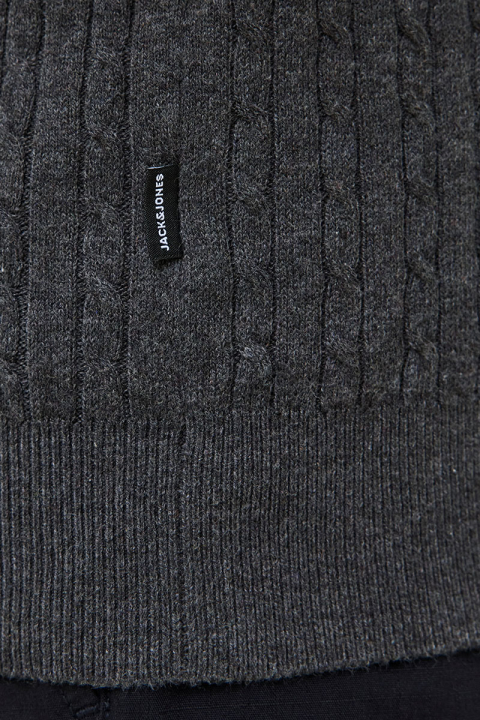 Jack & Jones Emil Knit Cable Crew Neck Dark Grey Melange