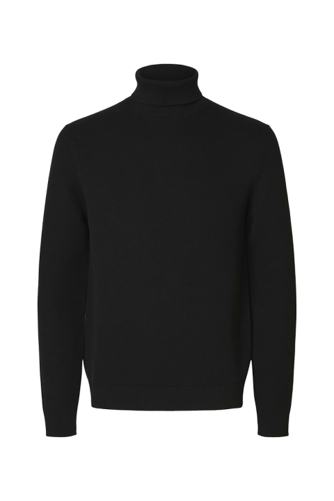 Selected Dane LS Structure Knit Roll Neck Black