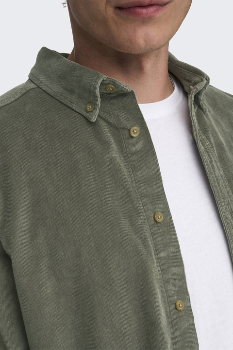 ONLY & SONS Michael Regular Fit Stretch Cord Hemd LS Castor Gray