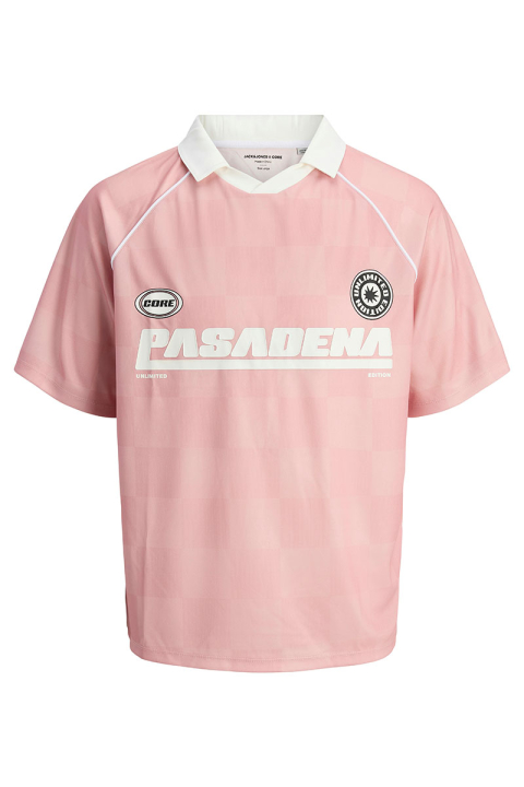 Jack & Jones Retreat AOP Mesh Open Collar Polo SS Pink Icing
