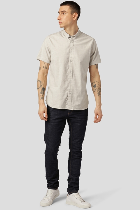 Clean Cut Copenhagen Oxford Stretch SS Hemd Sand Melange