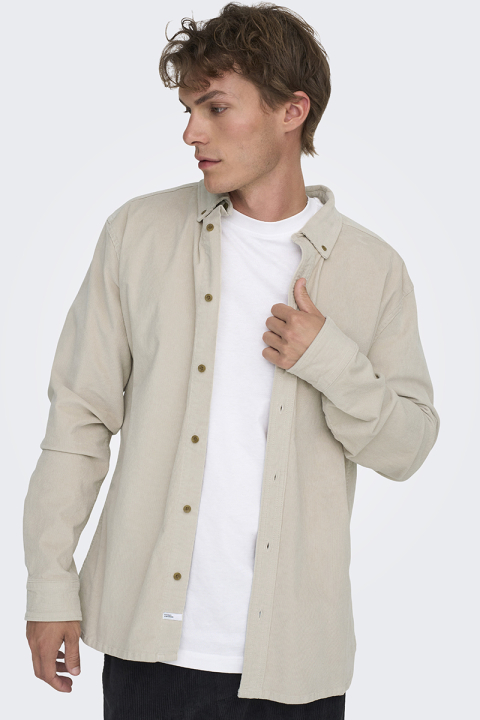 ONLY & SONS Michael Regular Fit Stretch Cord Hemd LS Silver Lining